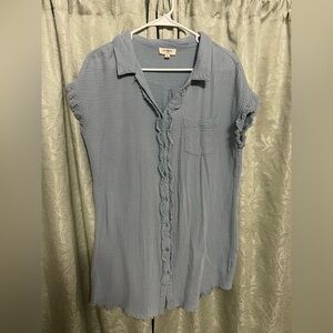 Umgee Light Blue Ruffled Blouse